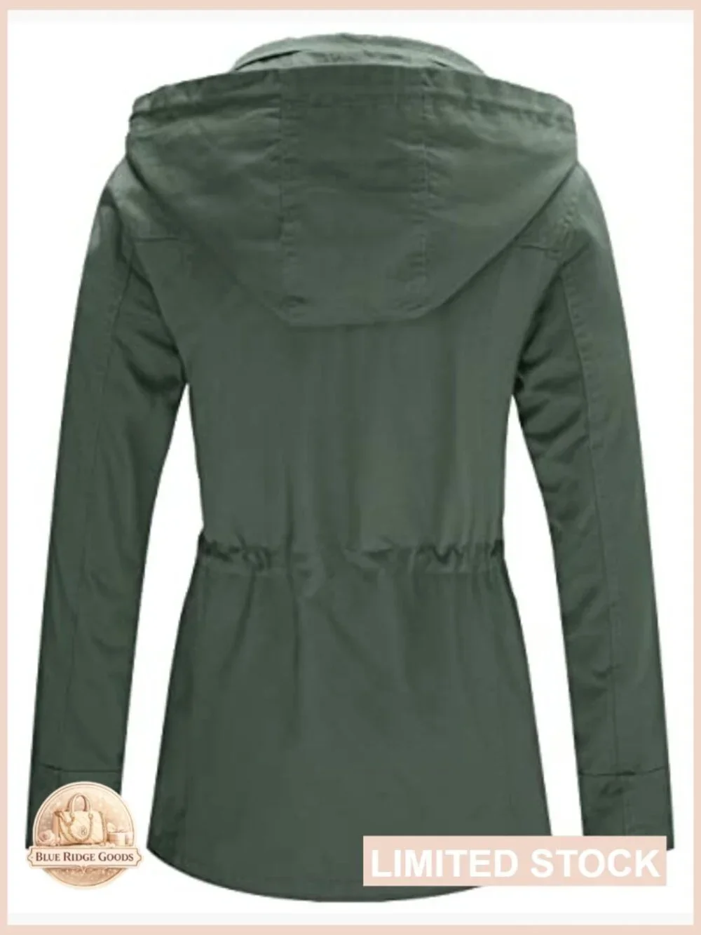 Women's Cotton Military Jacket Lightweight Anorak Coat with Hood Utility Pockets - Picture 3 of 7